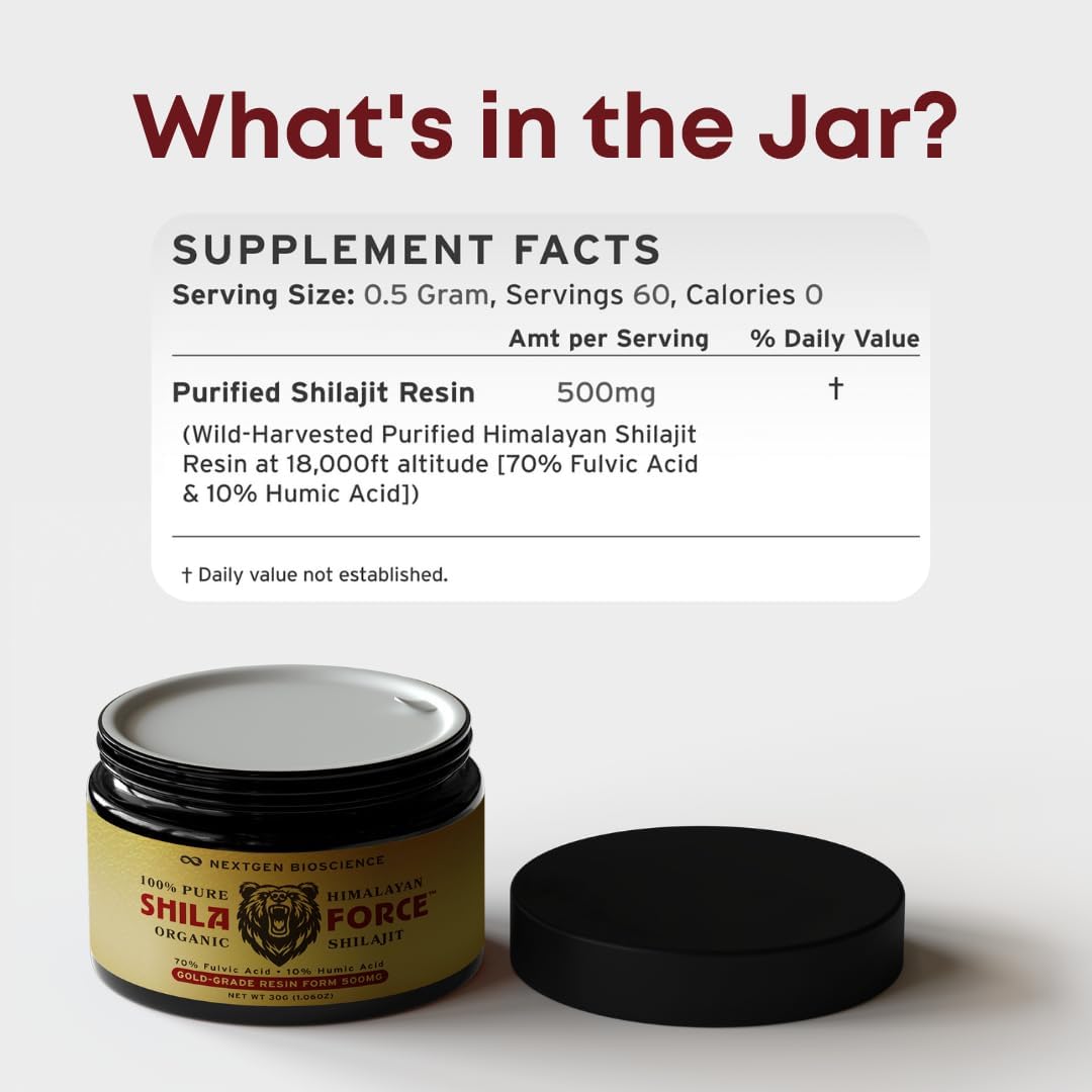 500mg Organic ShilaForce™ Shilajit Live Resin with 70% Fulvic Acid & 10% Humic Acid - 85+ Trace Minerals - 30g USA Made