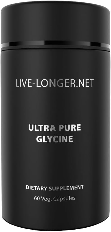 500mg Ultra Pure Glycine Capsules for Sleep, Collagen & Liver Detox - Vegan, Gluten-Free, Non-GMO - 60 Capsules