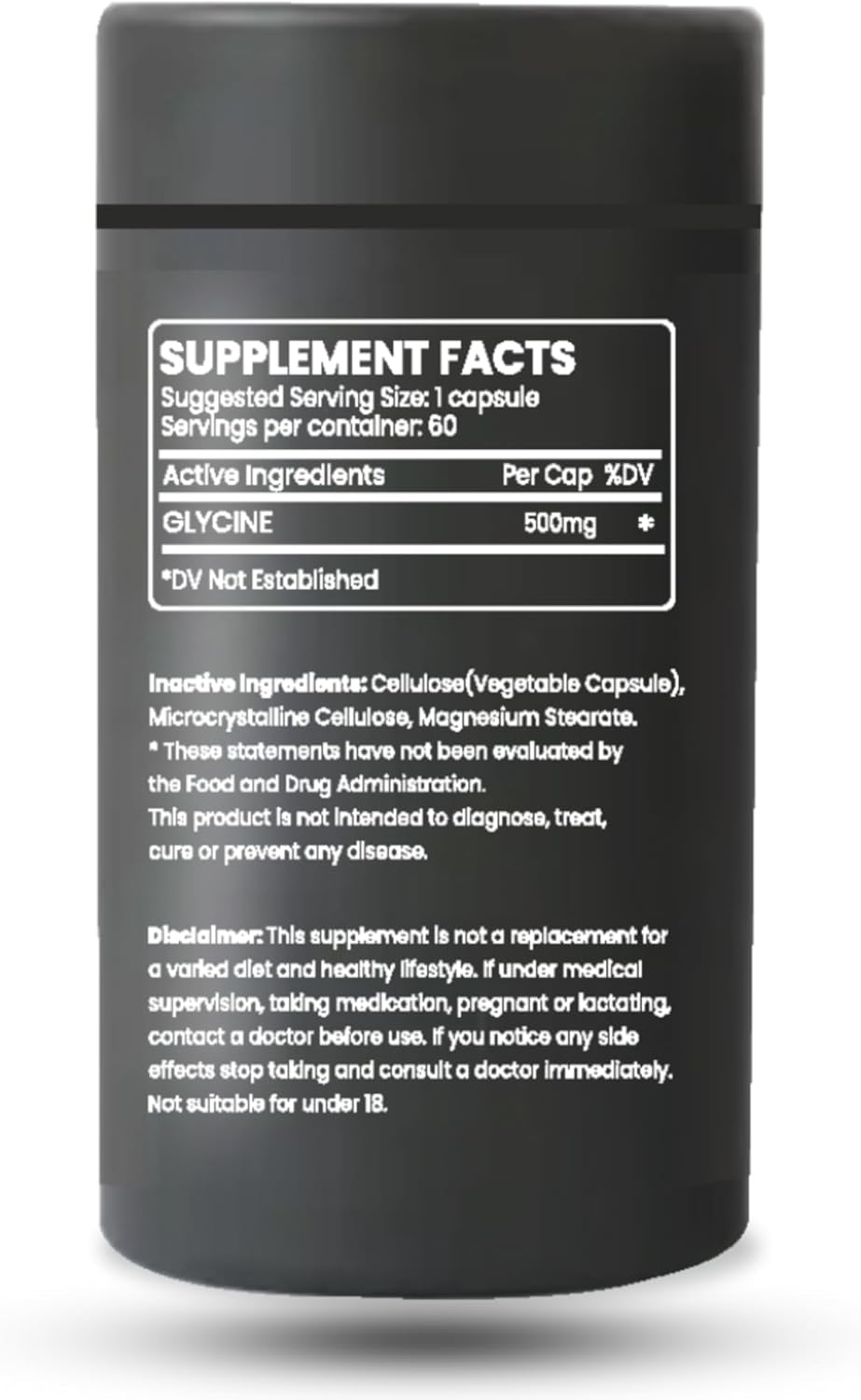 500mg Ultra Pure Glycine Capsules for Sleep, Collagen & Liver Detox - Vegan, Gluten-Free, Non-GMO - 60 Capsules