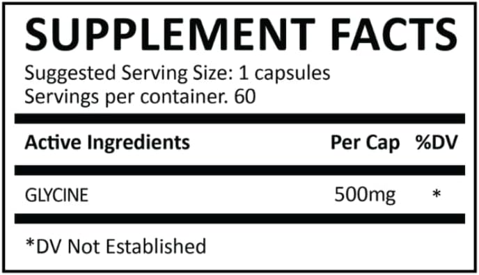 500mg Ultra Pure Glycine Capsules for Sleep, Collagen & Liver Detox - Vegan, Gluten-Free, Non-GMO - 60 Capsules