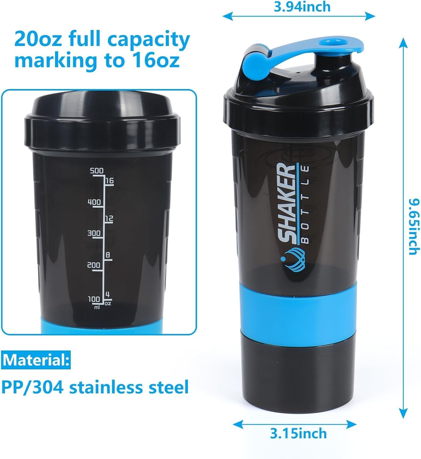 500ml Smart Cyclone Shaker Bottle for Pre and Post Workout - Gym Sipper Bottle for Men and Women - Black Color - Fitness Spider Shaker Bottle with Smart Technology - Pack of 1