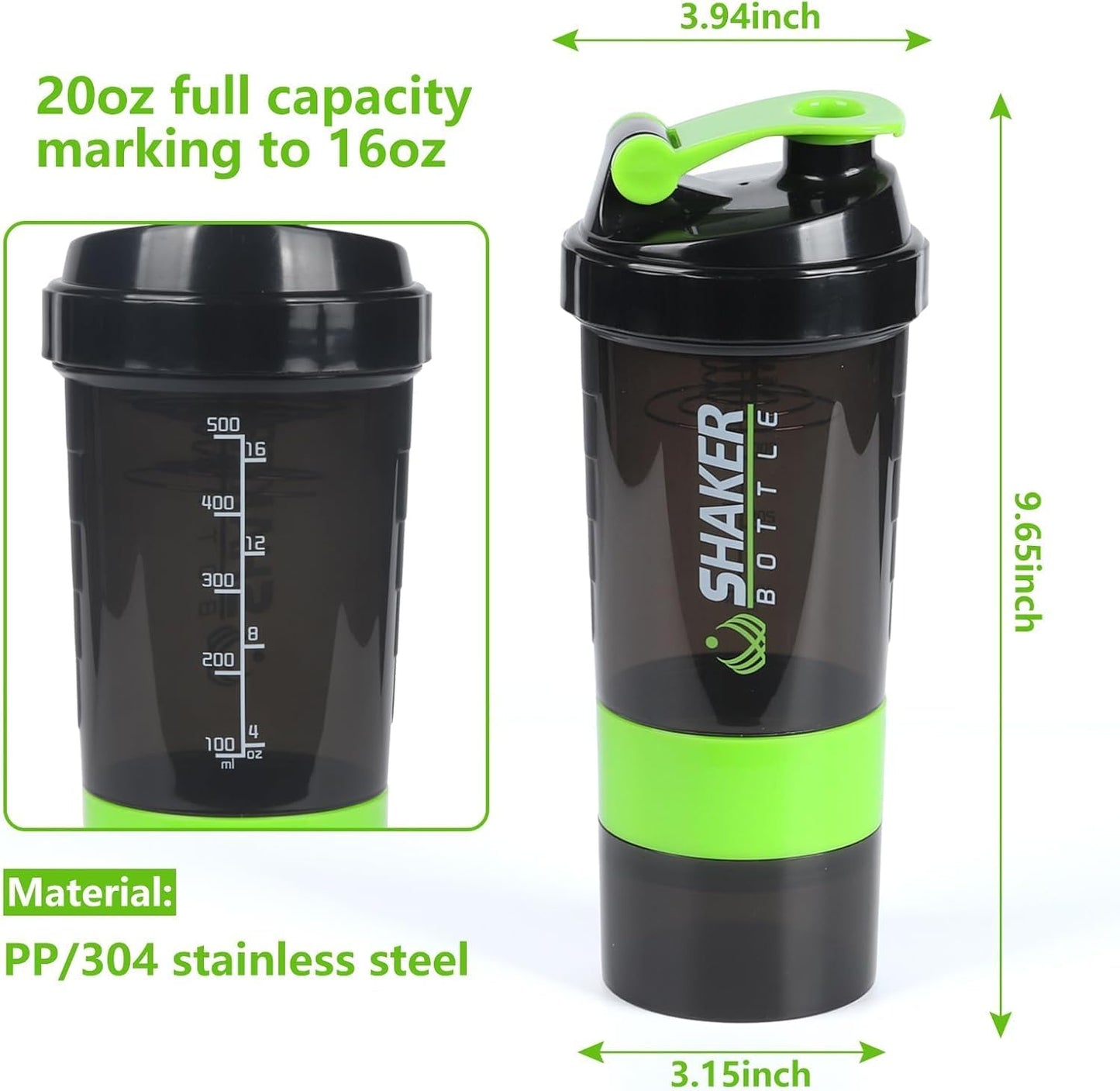 500ml Smart Cyclone Shaker Bottle for Pre and Post Workout - Gym Sipper Bottle for Men and Women - Black Color - Fitness Spider Shaker Bottle with Smart Technology - Pack of 1