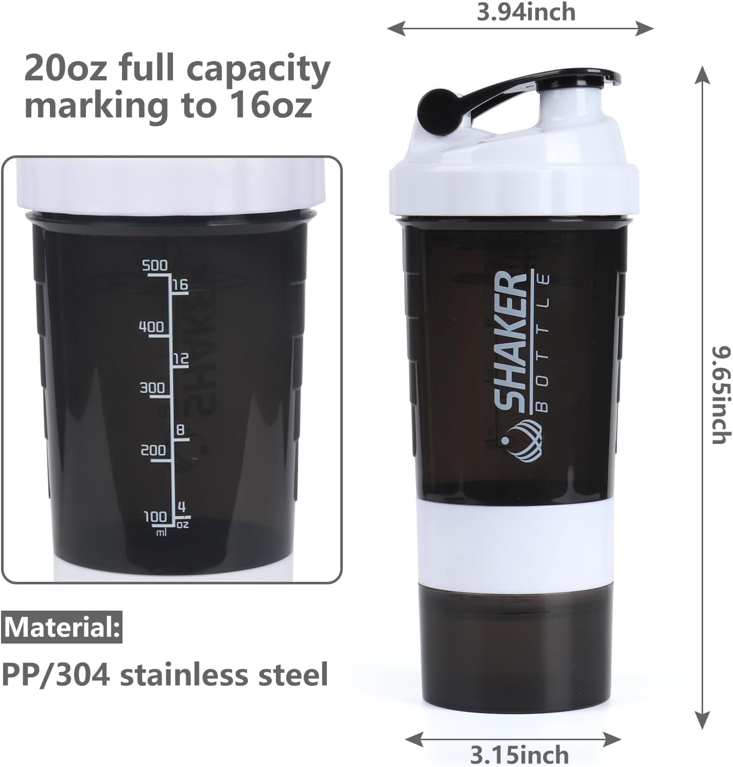 500ml Smart Cyclone Shaker Bottle for Pre and Post Workout - Gym Sipper Bottle for Men and Women - Black Color - Fitness Spider Shaker Bottle with Smart Technology - Pack of 1