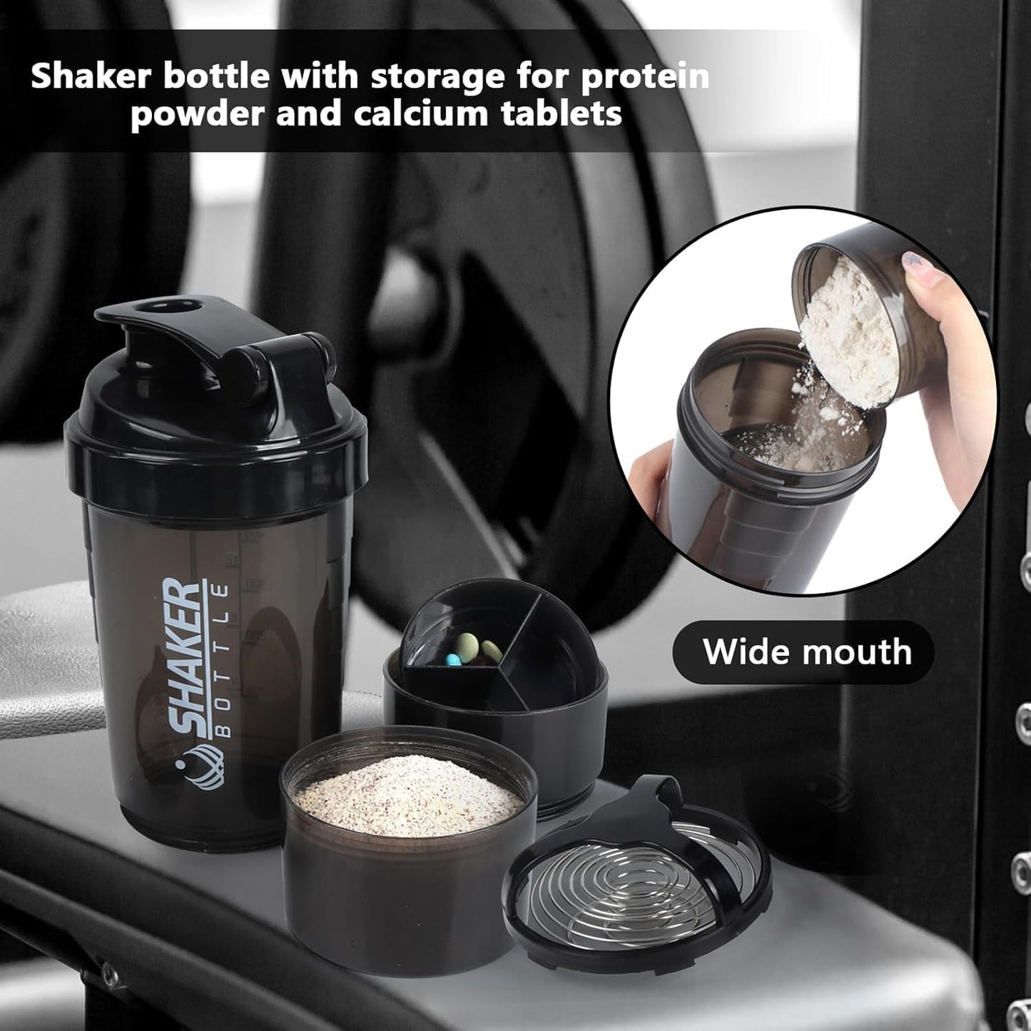 500ml Smart Cyclone Shaker Bottle for Pre and Post Workout - Gym Sipper Bottle for Men and Women - Black Color - Fitness Spider Shaker Bottle with Smart Technology - Pack of 1