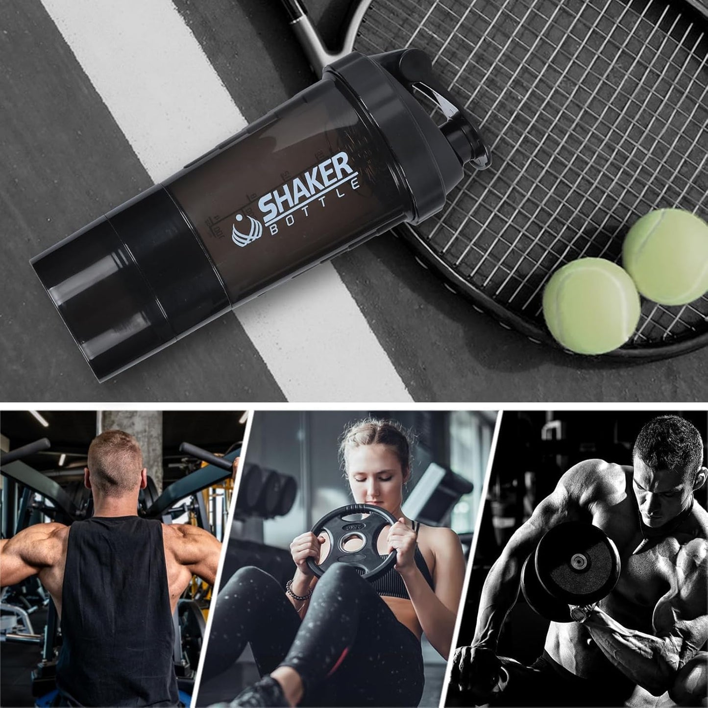 500ml Smart Cyclone Shaker Bottle for Pre and Post Workout - Gym Sipper Bottle for Men and Women - Black Color - Fitness Spider Shaker Bottle with Smart Technology - Pack of 1