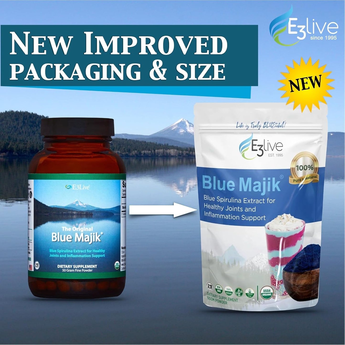 50g E3LIVE Blue Majik Powder: Pure, Natural Superfood Supplement