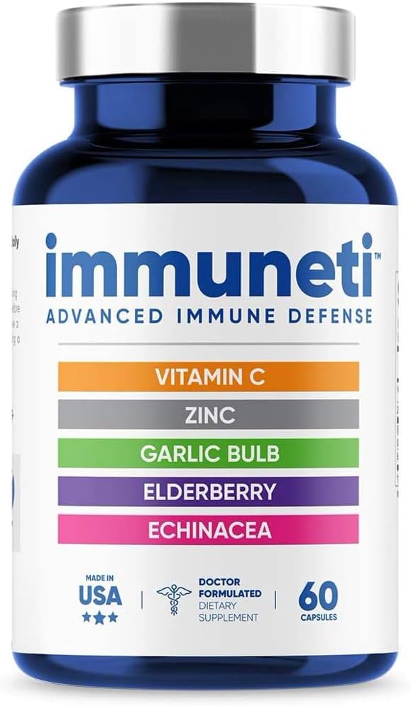 5 Pack Immuneti Advanced Immune Defense Supplement - Powerful Vitamin C, Zinc, Elderberries, Garlic Bulb, Echinacea Blend - Supports Overall Health & Provides Vital Nutrients - Espot.com.au