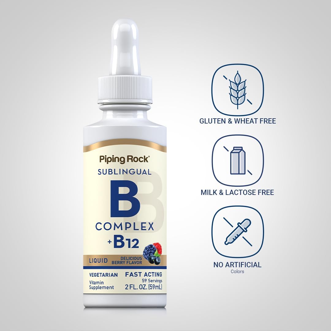 Piping Rock Vitamin B Complex Liquid Drops 2 Fl Oz | Sublingual Tincture Supplement with B12 | Berry Flavor for Women and Men | Vegetarian, Non-GMO, Gluten Free - Espot.com.au