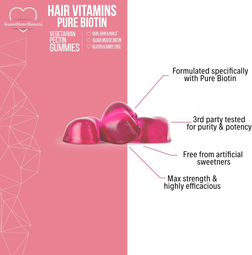 sweetheart-beauty-biotin-gummies---10000mcg-hair-skin-and-nails-supplement---vegan-non-gmo-chewables-for-faster-growth---60-count-5