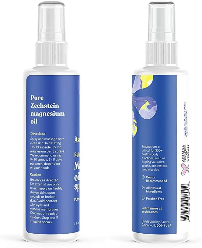 Pack of 2 ASUTRA Magnesium Oil Spray (4 fl oz each) - Topical Rapid Absorption Magnesium, Pure & Odorless, Non-Greasy Formula from Zechstein Seabed - Espot.com.au