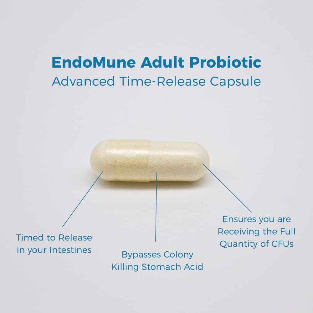Physician Formulated Endomune Advanced Adult Probiotic with Prebiotic | 10 Strains, 30 Billion CFU | 60-Count Bottle