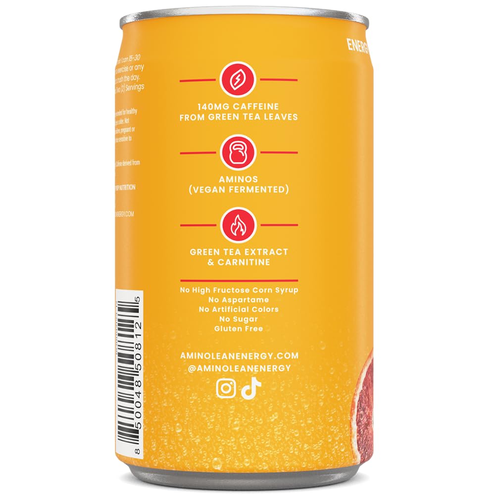 AminoLean Energy Drink MINIS 12 Pack - Sugar Free Natural Caffeine & Vegan Amino Acids for Anytime Energy, No Jitters, Blood Orange Flavor - Espot.com.au