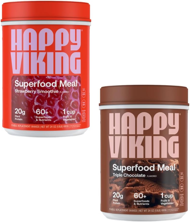 venus-williams-happy-viking-chocolate-and-strawberry-protein-powder---20g-protein-keto-vegan-gluten-free-superfoods---complete-meal-replacement---2-canisters-24-oz-each-1