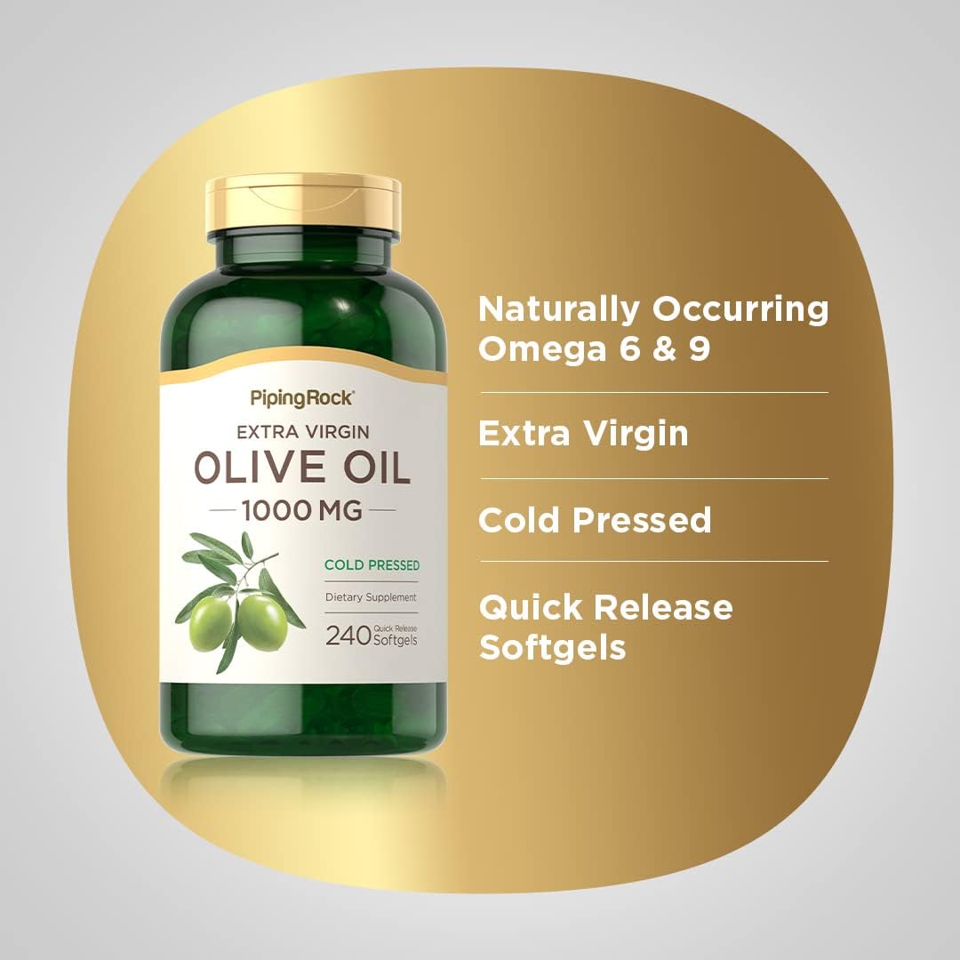 Extra Virgin Olive Oil Softgel Capsules 1000mg - 240 Count | Cold Pressed Supplement | Gluten Free & Non-GMO by Piping Rock - Espot.com.au