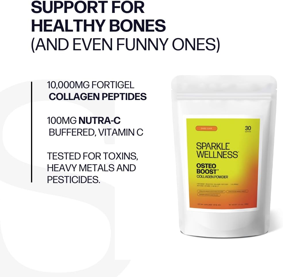 NutraC Osteo Boost Collagen Powder Supplement with Buffered Vitamin C | FORTIBONE Bioactive Collagen Peptides | Orange Flavor | 30 Servings - Espot.com.au