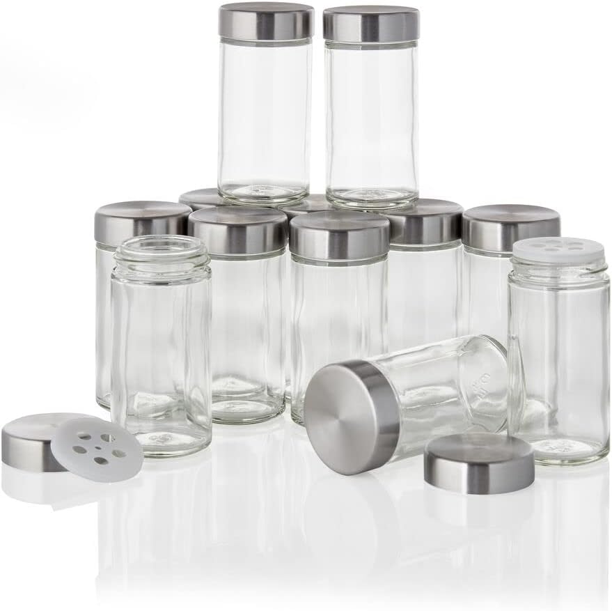 set-of-12-kamenstein-clear-3-oz-jars-with-stainless-steel-shaker-lids-and-airtight-caps-for-reusable-storage-1