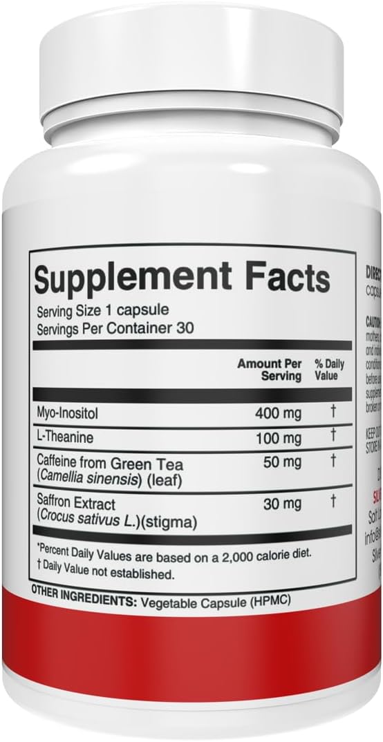 Natural Stress Relief Supplement with Caffeine for Sleep, Worry, and Mood - Contains Saffron, L-Theanine, and Myo-inositol - 30 Servings - Espot.com.au