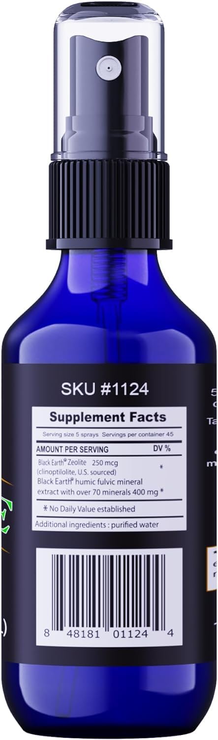Black Earth Zeolite with Humic Fulvic Acids, Trace Minerals Liquid Supplement - Supports Gut Health, Immune System, Digestion, & Elimination - 1oz Pump Spray for Adults & Kids (2 Pack) - Espot.com.au
