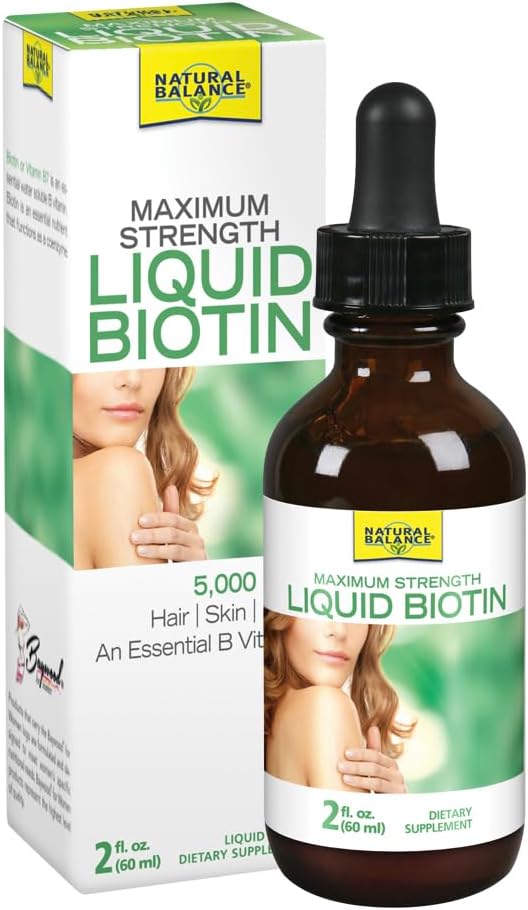 Natural Balance Biotin Liquid 5000mcg for Hair, Skin & Nails | Healthy Hair Supplement | Skin Health & Strong Nails Support | 2 oz, 60 Servings - Espot.com.au