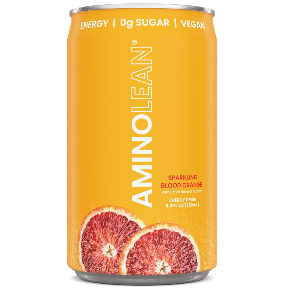 AminoLean Energy Drink MINIS 12 Pack - Sugar Free Natural Caffeine & Vegan Amino Acids for Anytime Energy, No Jitters, Blood Orange Flavor - Espot.com.au