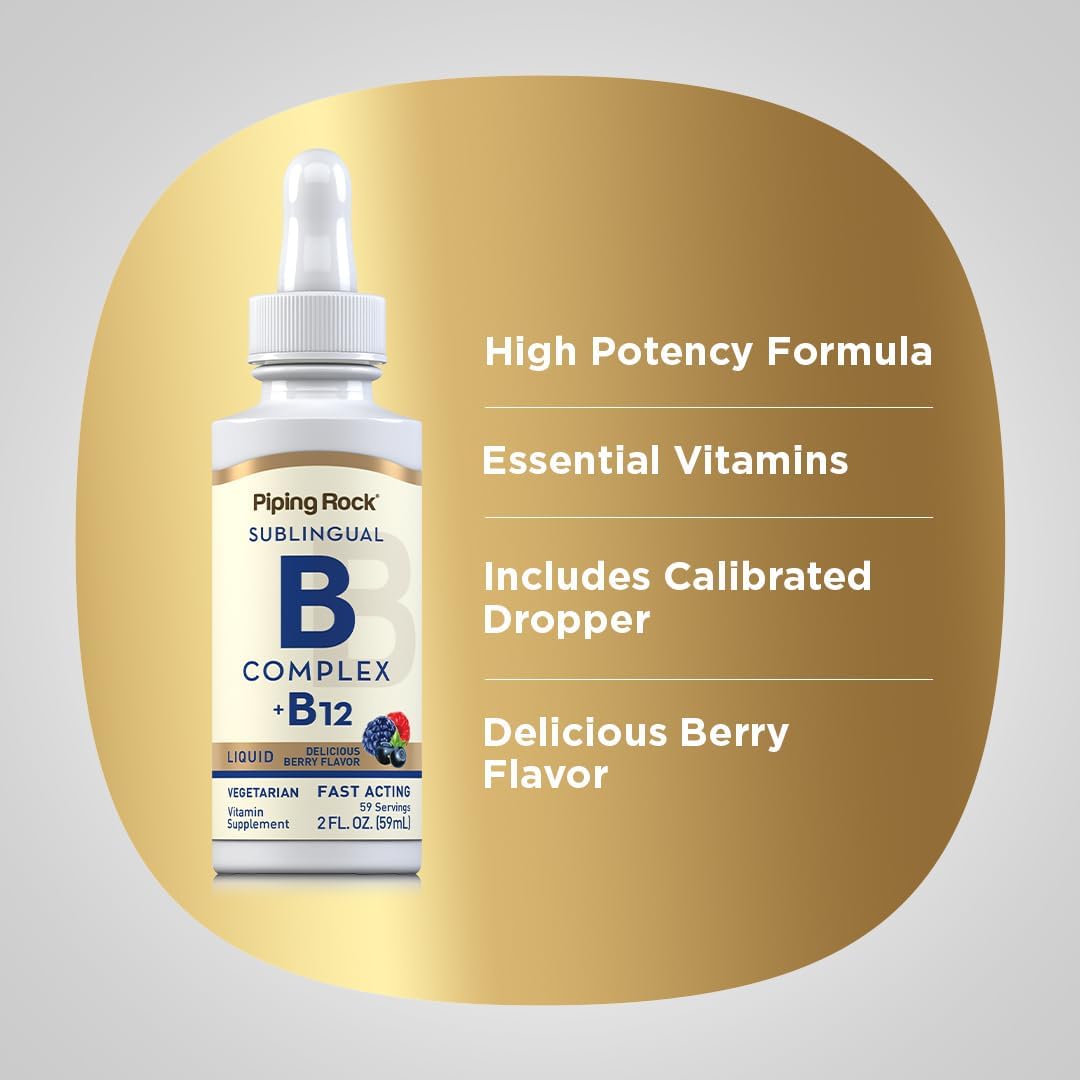 Piping Rock Vitamin B Complex Liquid Drops 2 Fl Oz | Sublingual Tincture Supplement with B12 | Berry Flavor for Women and Men | Vegetarian, Non-GMO, Gluten Free - Espot.com.au