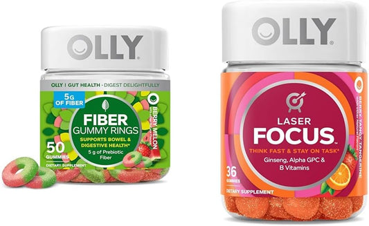 Bundle: OLLY Fiber Gummy Rings 50ct + Laser Focus Gummy 36 Count for Optimal Wellness - Espot.com.au