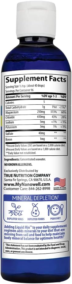 NANOWELL Liquid Mineral Drops - Full Spectrum Trace Mineral Supplement with Ionic Magnesium, Chloride, and Potassium for Energy, Electrolytes, and Hydration - Low Sodium - 96 Day Supply, 8 fl oz - Espot.com.au