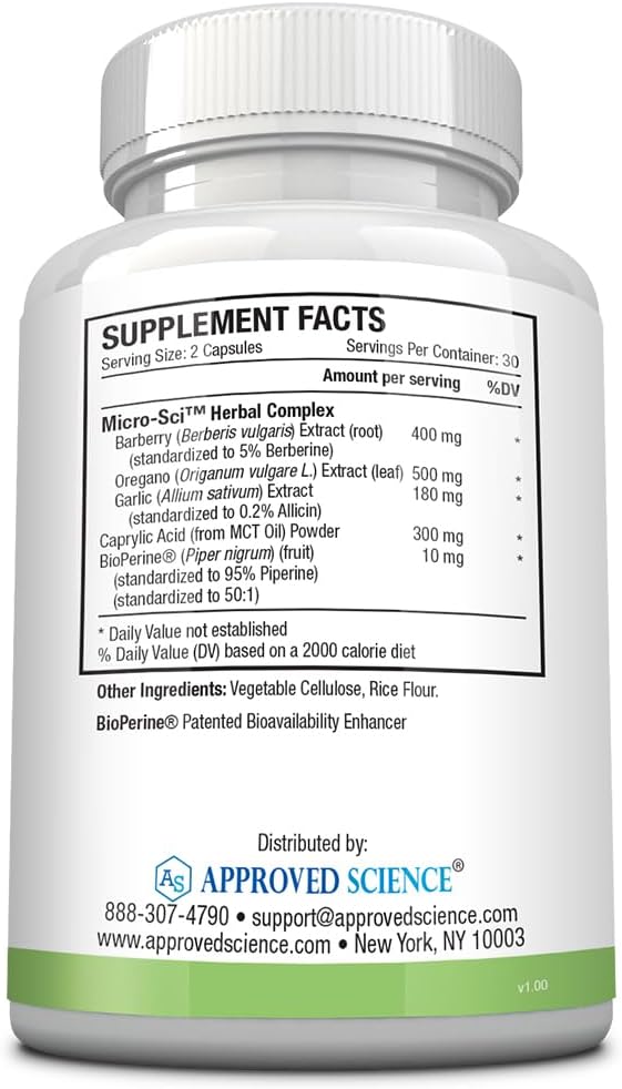 60 Capsules Approved Science Siboprin for Gut Balance & Intestinal Relief - Vegan Formula with Caprylic Acid, Barberry, and Oregano