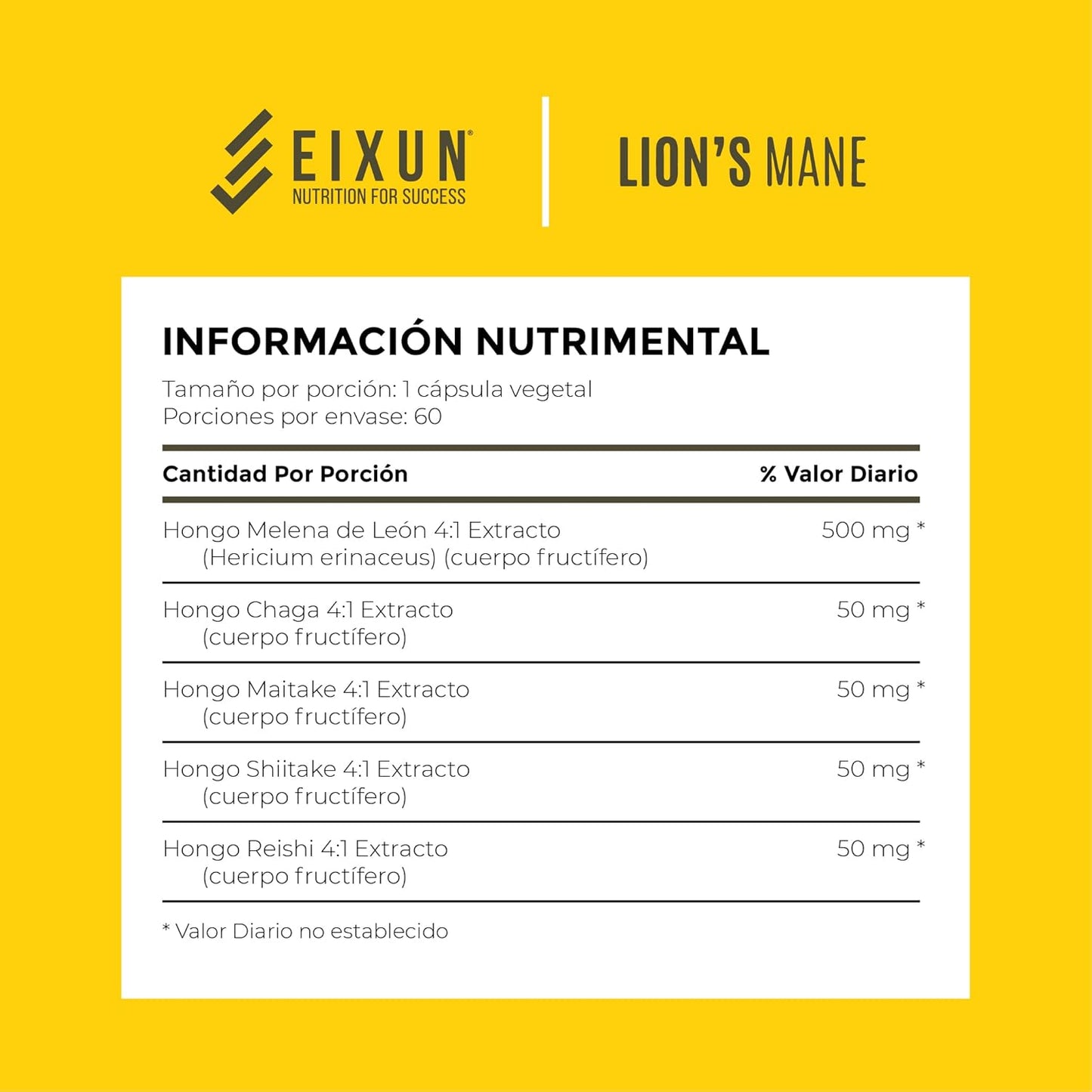 60 Capsules Lion's Mane Mushroom Complex Nootropic Supplement for Brain Focus, Energy, Immune System, Cardiovascular Health - EIXUN.