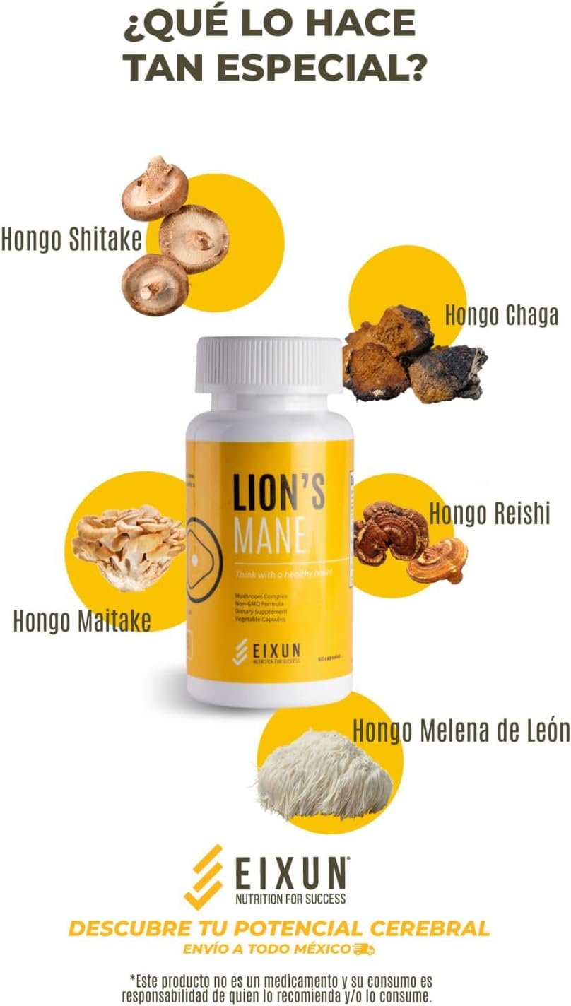 60 Capsules Lion's Mane Mushroom Complex Nootropic Supplement for Brain Focus, Energy, Immune System, Cardiovascular Health - EIXUN.