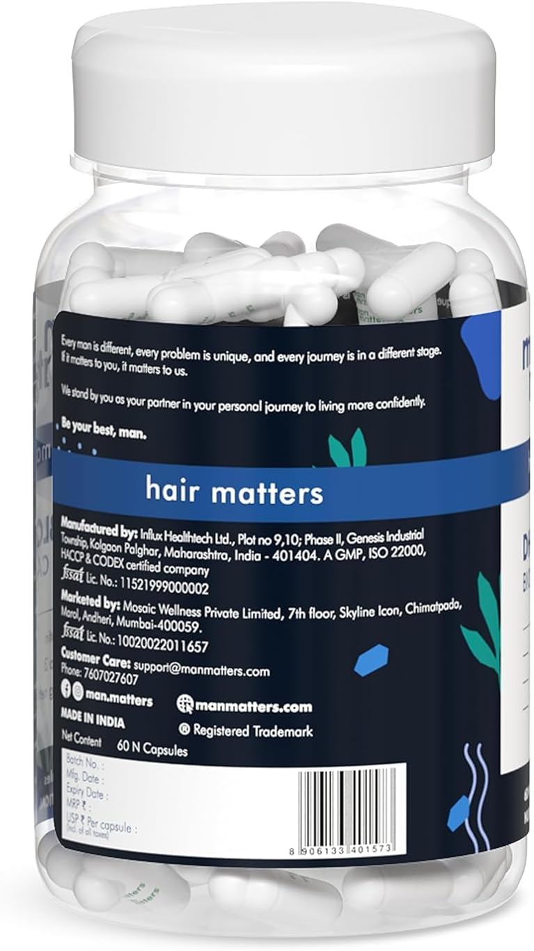 60 Capsules Natural DHT Blocker Biotin Capsules for Hair Fall Control & Growth | D-Biotin, Vitamins, Iron, Omega 3, Stinging Nettle Leaf Extract