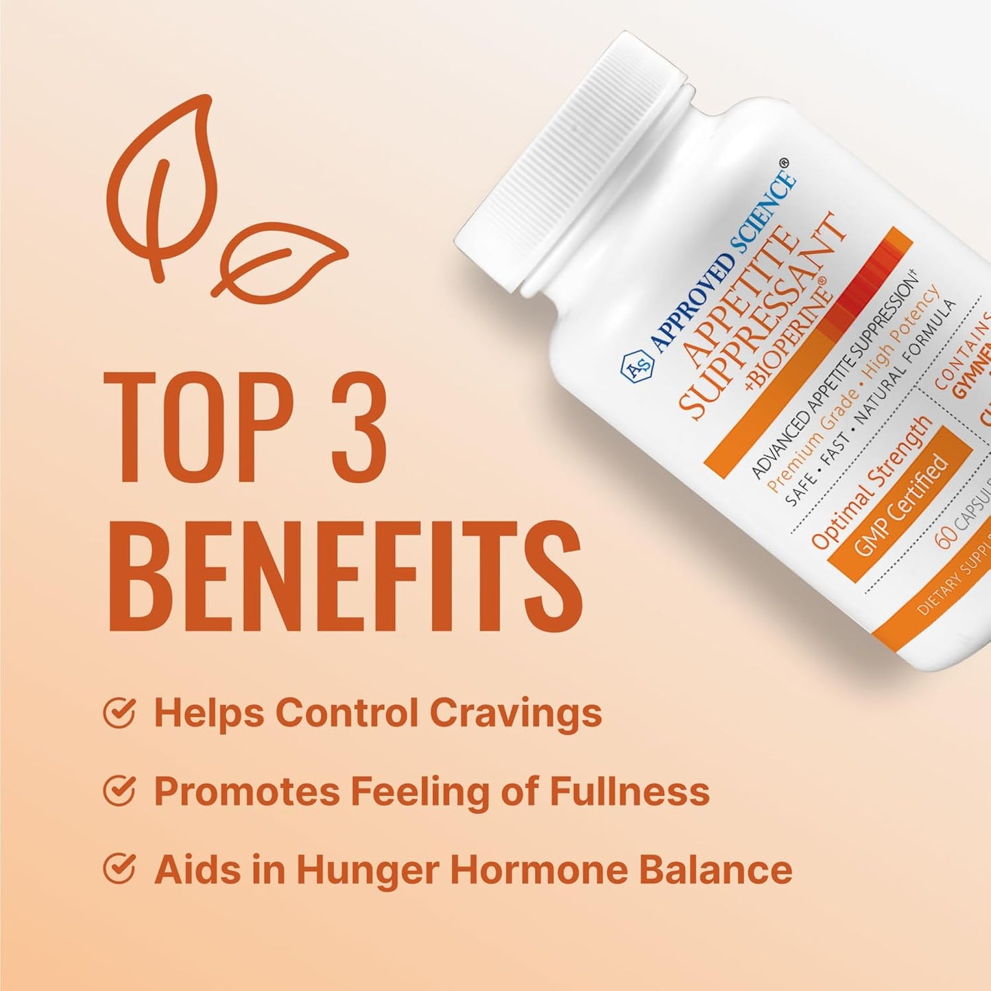 60 Capsules of Approved Science® Appetite Suppressant with Gymnema, Chromium, and Cayenne Pepper - USA Made
