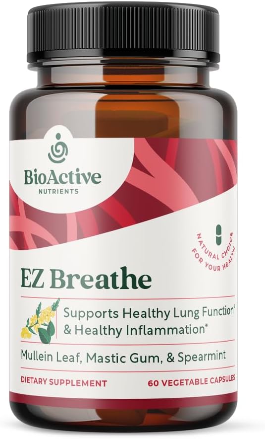 60 Capsules of Bioactive Nutrients EZ Breathe Supplement with Mullein Leaf, Bromelain, and Spearmint - Promotes Overall Wellness