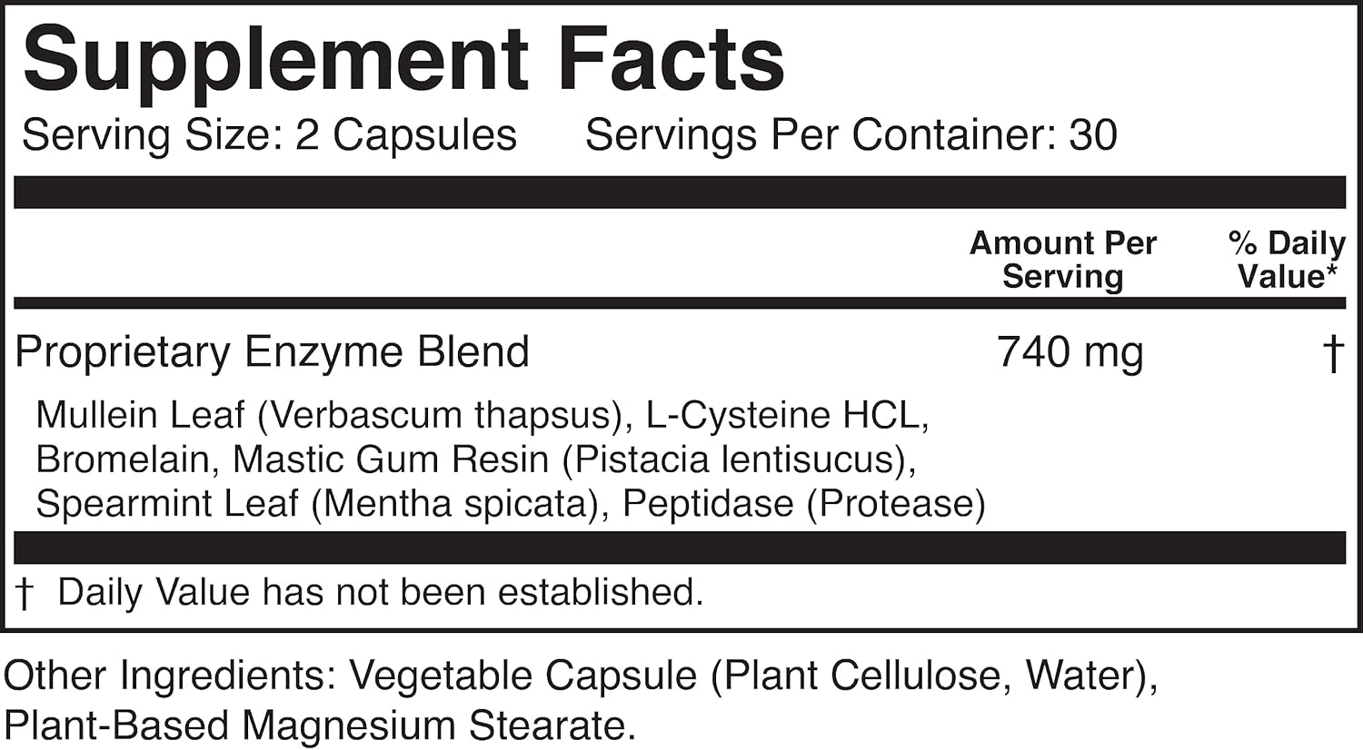 60 Capsules of Bioactive Nutrients EZ Breathe Supplement with Mullein Leaf, Bromelain, and Spearmint - Promotes Overall Wellness