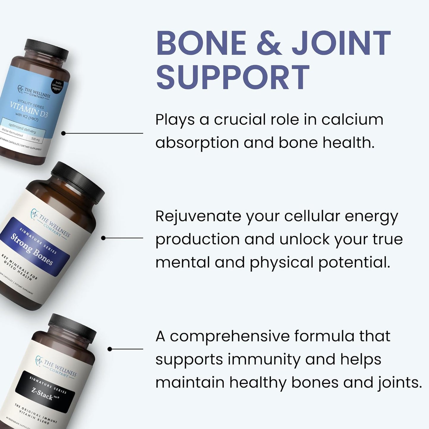 60 Capsules of The Wellness Company Strong Bones: Key Minerals for Bone Strength | Vegan, Non-GMO, Gluten Free | Supports Bone Health