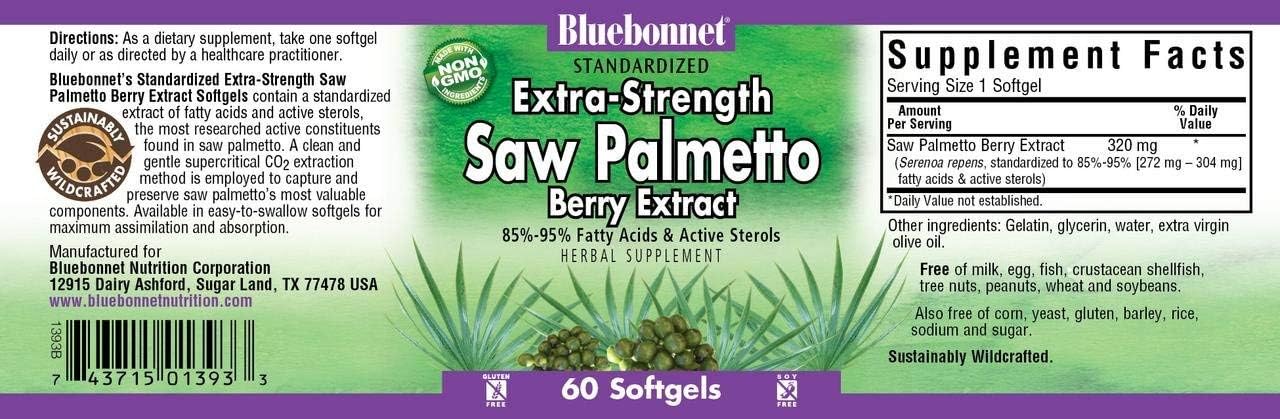 60 Count BlueBonnet Saw Palmetto Berry Extract Supplement - Extra Strength Formula for Men's Health