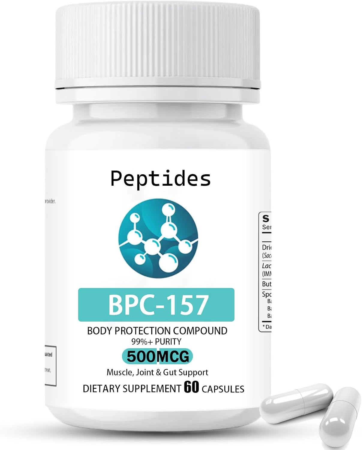 60 Count Fredytu Peptides BPC-157 Capsules - 500 mcg Body Protection Compound 157 Peptide for Muscle Recovery - Non-GMO & Gluten Free