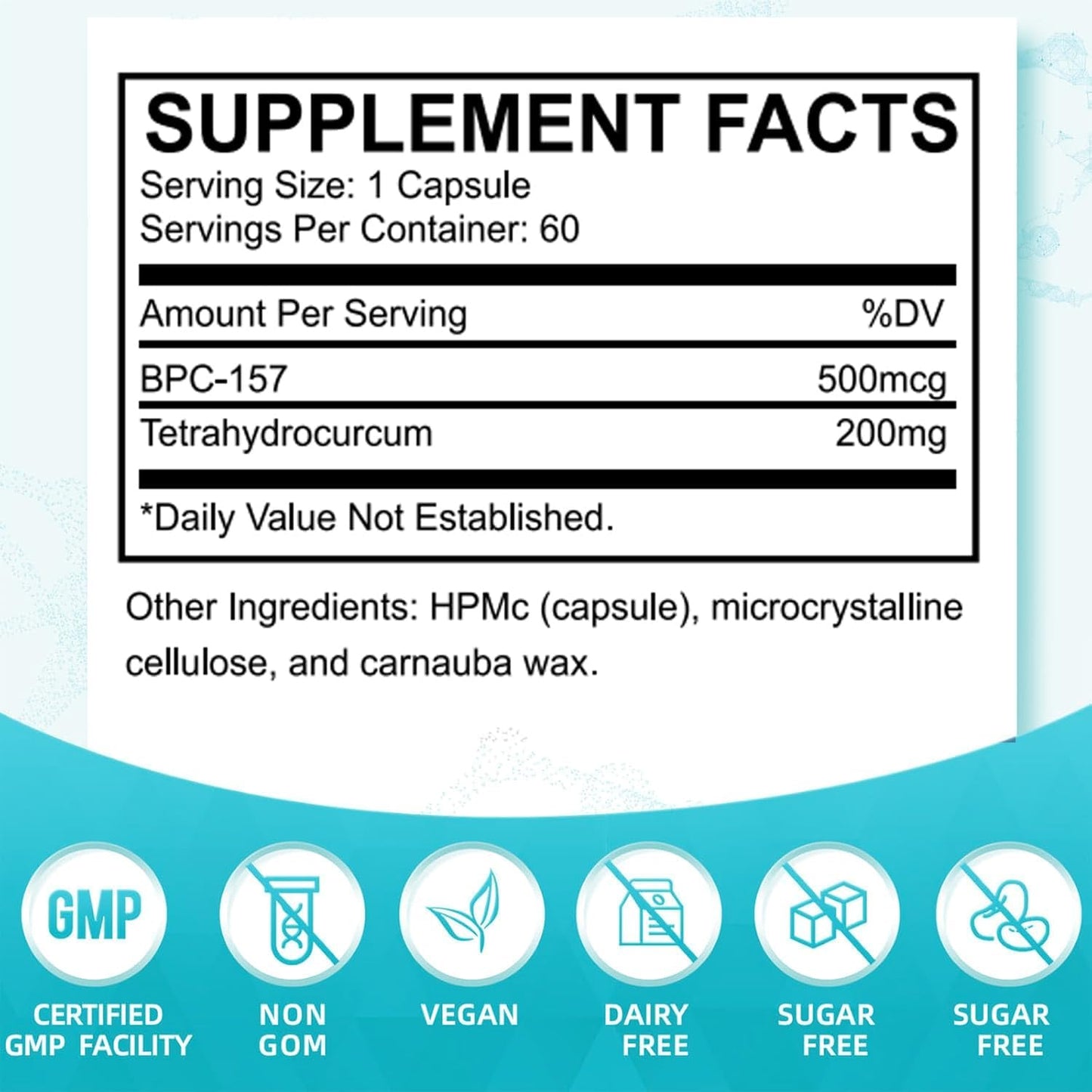 60 Count Fredytu Peptides BPC-157 Capsules - 500 mcg Body Protection Compound 157 Peptide for Muscle Recovery - Non-GMO & Gluten Free