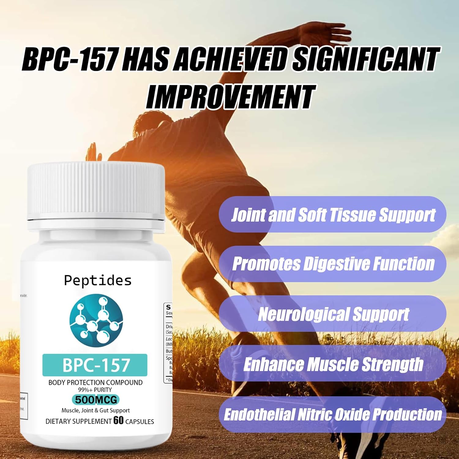 60 Count Fredytu Peptides BPC-157 Capsules - 500 mcg Body Protection Compound 157 Peptide for Muscle Recovery - Non-GMO & Gluten Free