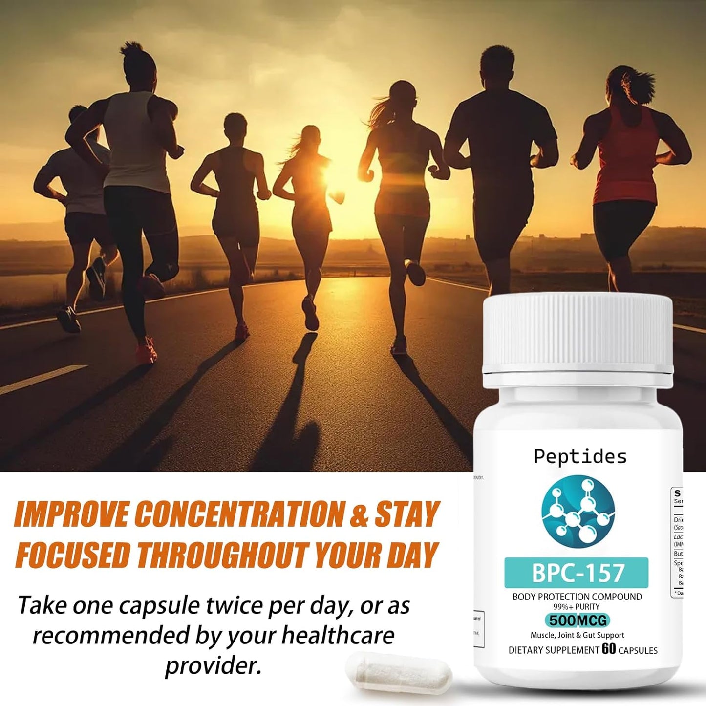 60 Count Fredytu Peptides BPC-157 Capsules - 500 mcg Body Protection Compound 157 Peptide for Muscle Recovery - Non-GMO & Gluten Free