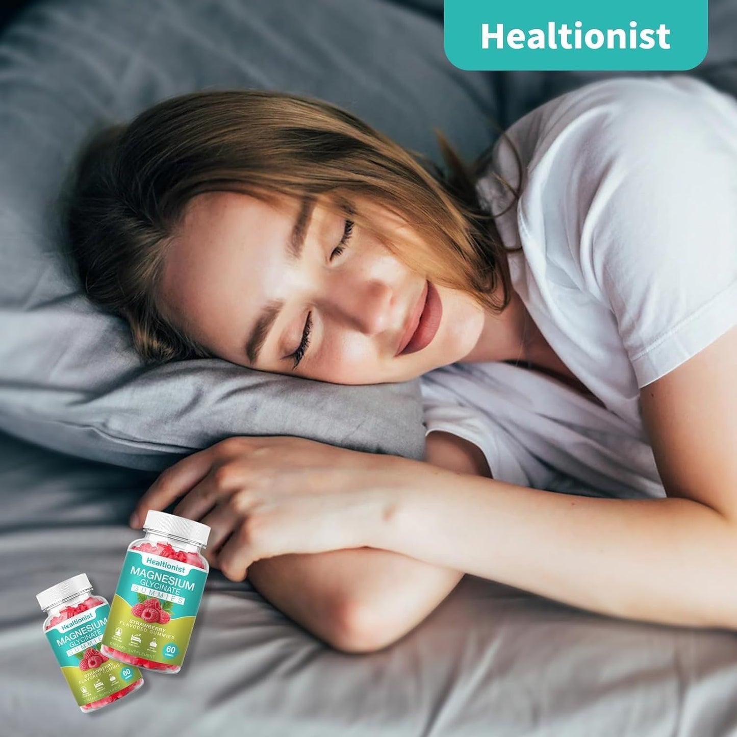 60 Count Healtionist Magnesium Glycinate Gummies for Adults & Kids - Best Supplement for Sleep, Stress, Muscle Relief, Nerve Health - Calm Gummies