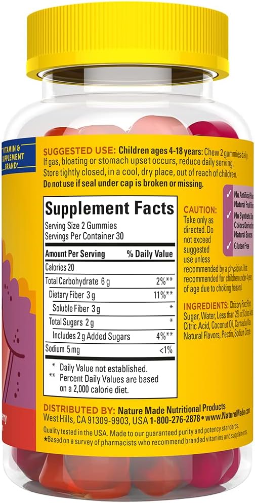60 Count Nature Made Kids First Fiber Gummies for Digestive Health - Chewable Fiber Supplements