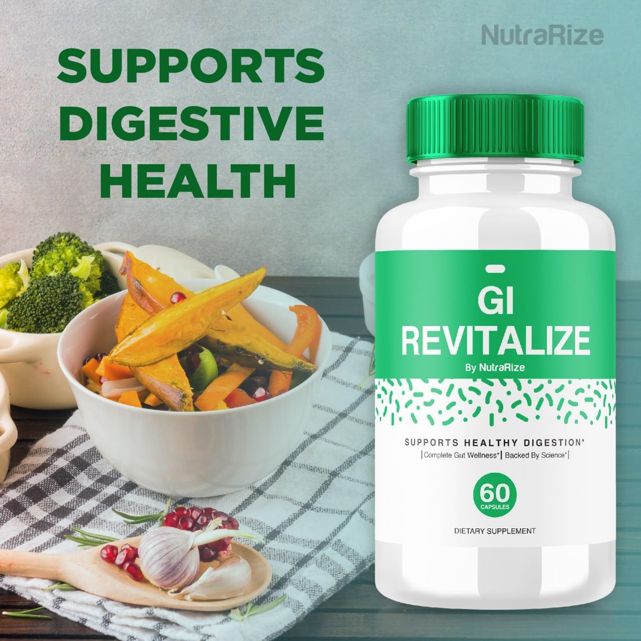 60 Count NutraRize GI Revitalize Pro Capsules - Advanced Formula for Gut Health and Digestive Support - Maximum Strength GI Revitalizer Supplement