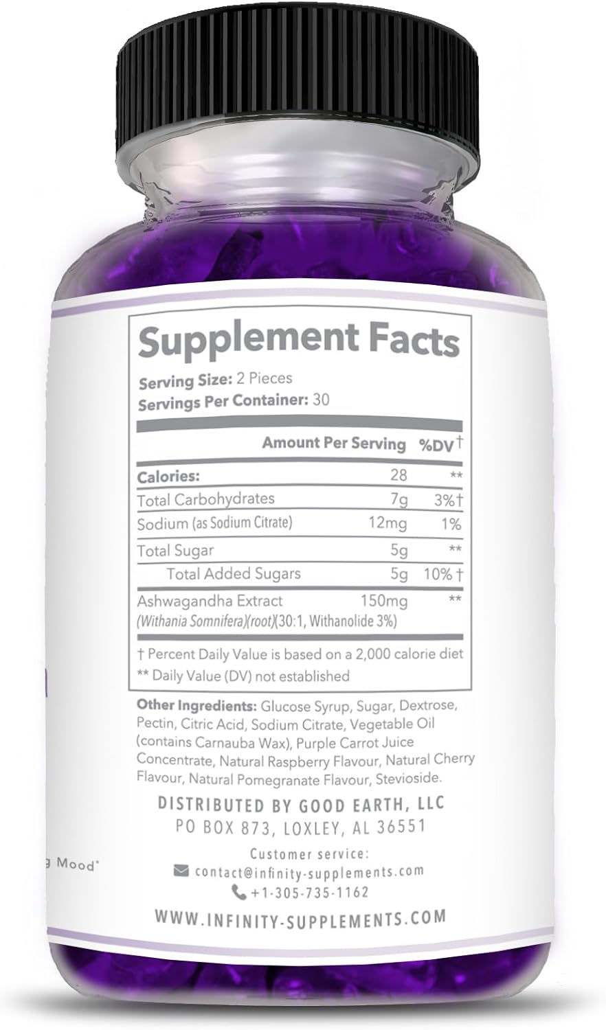 60 Count Pack of Infinity Supplements Ashwagandha Gummies - Extra Strength with Cherry, Raspberry, and Pomegranate Flavor