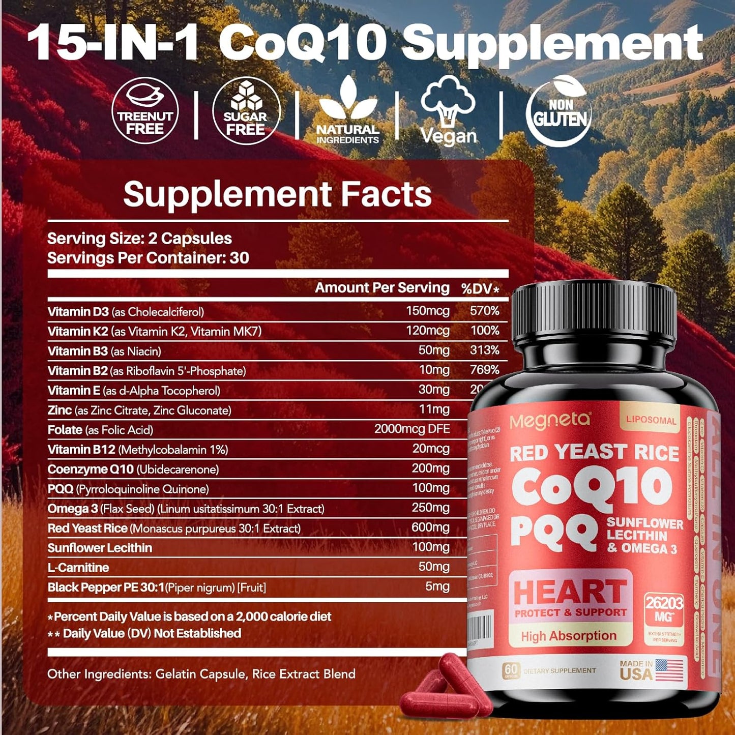 60 Day Supply of MEGNETA All in One CoQ10 with PQQ Supplement