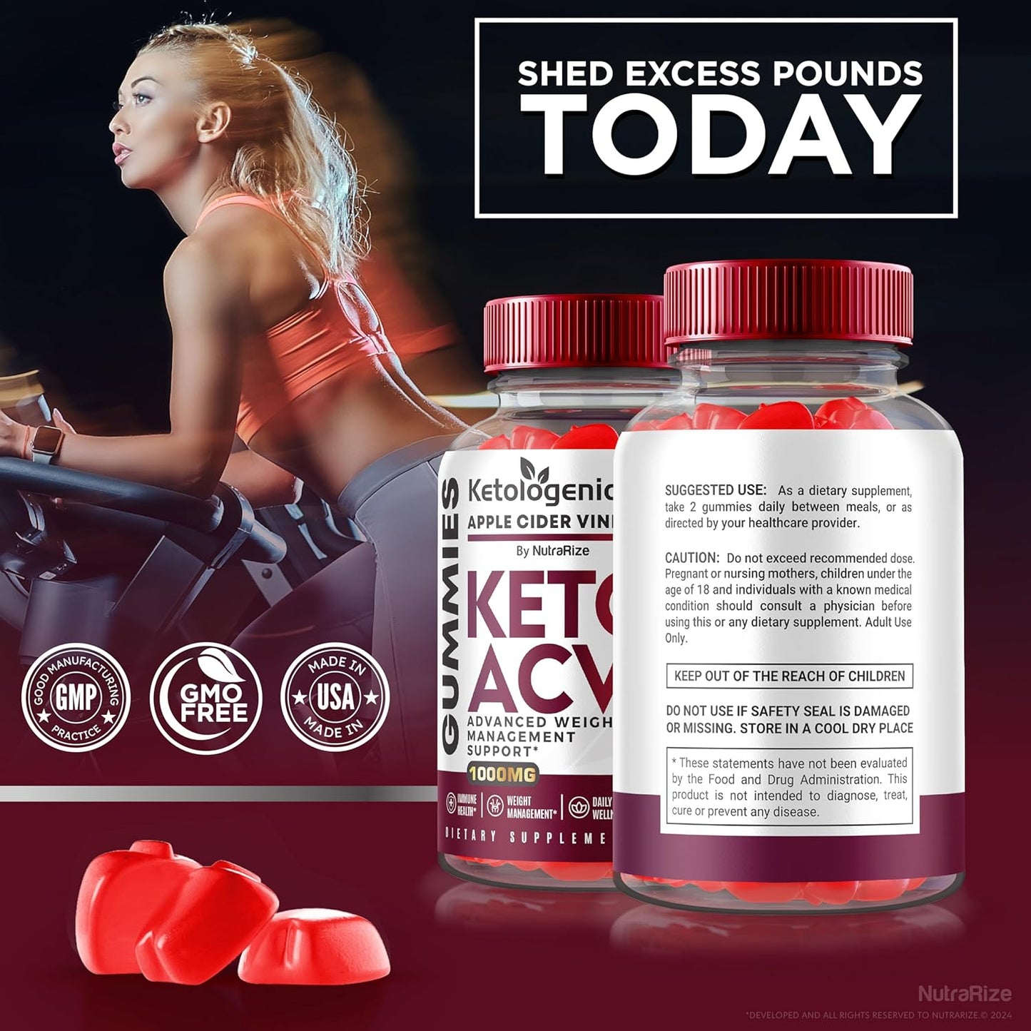 60 NutraRize Ketologenic Keto ACV Gummies for Slimming Formula & Detox - Apple Cider Vinegar Vitamin Supplement