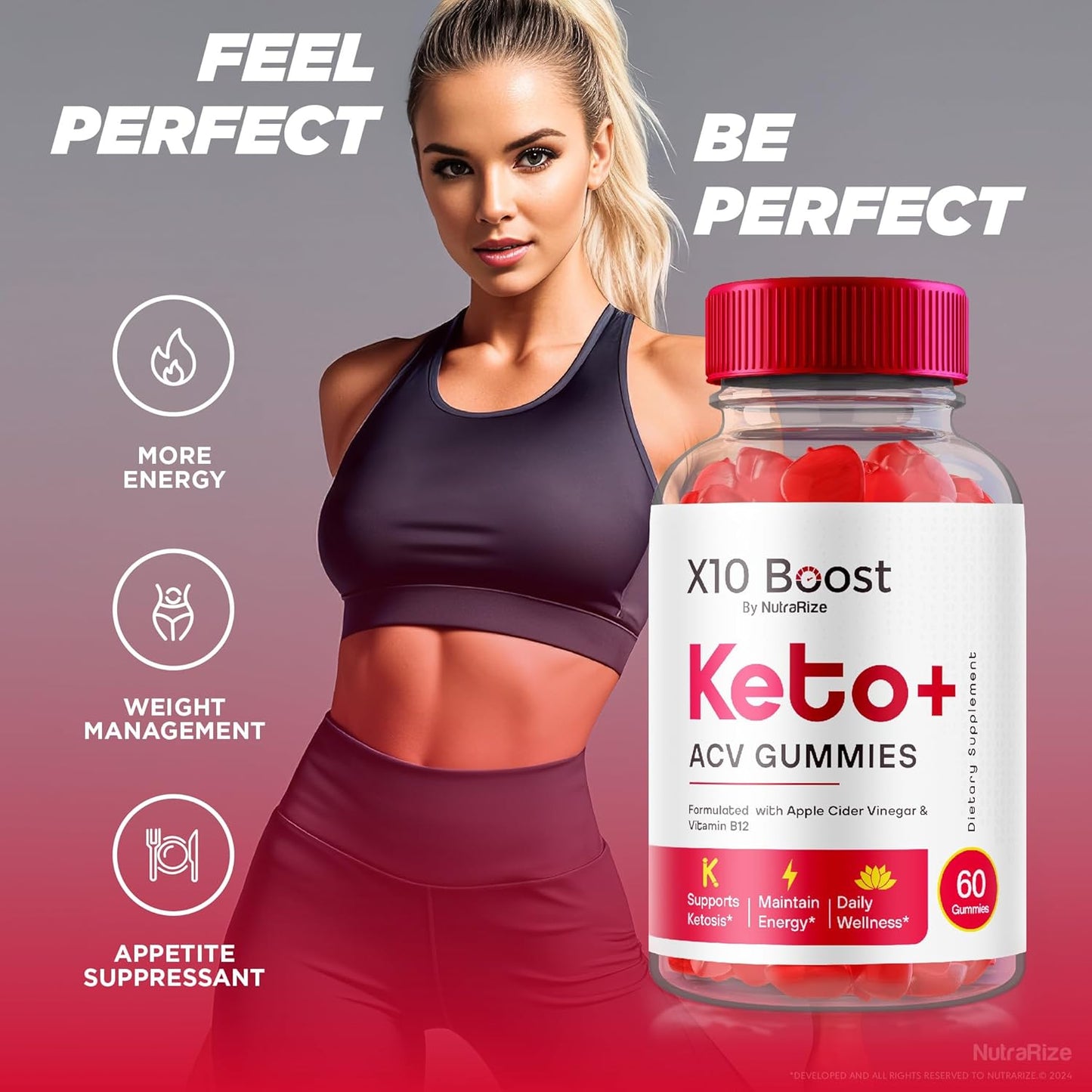 60 NutraRize X10 Boost Keto + ACV Gummies for Advanced Slimming Formula with Reviews
