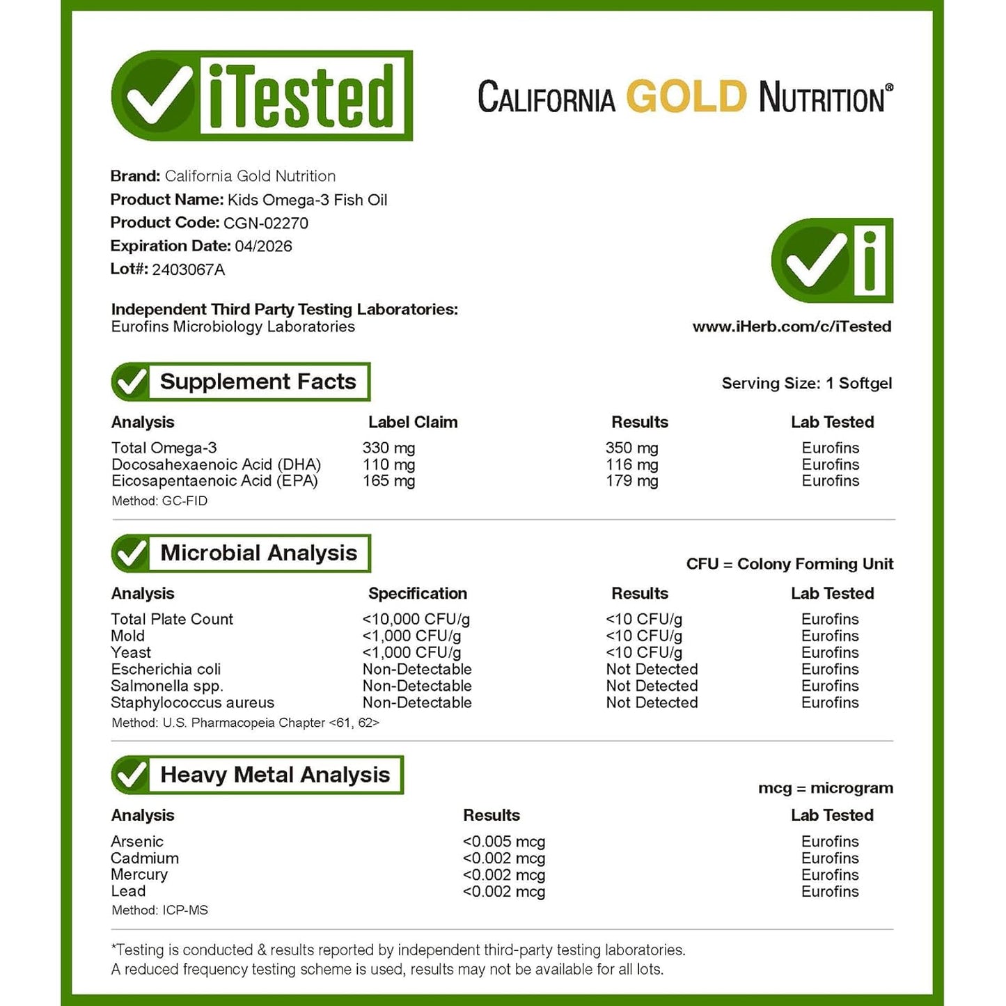 60 Softgels of California Gold Nutrition Kid’s Omega-3 Fish Oil with Natural Strawberry Flavor