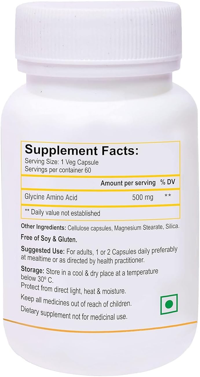 60 Veg Capsules of Generic Nutraceuticals Glycine Amino Acid for Immune Support