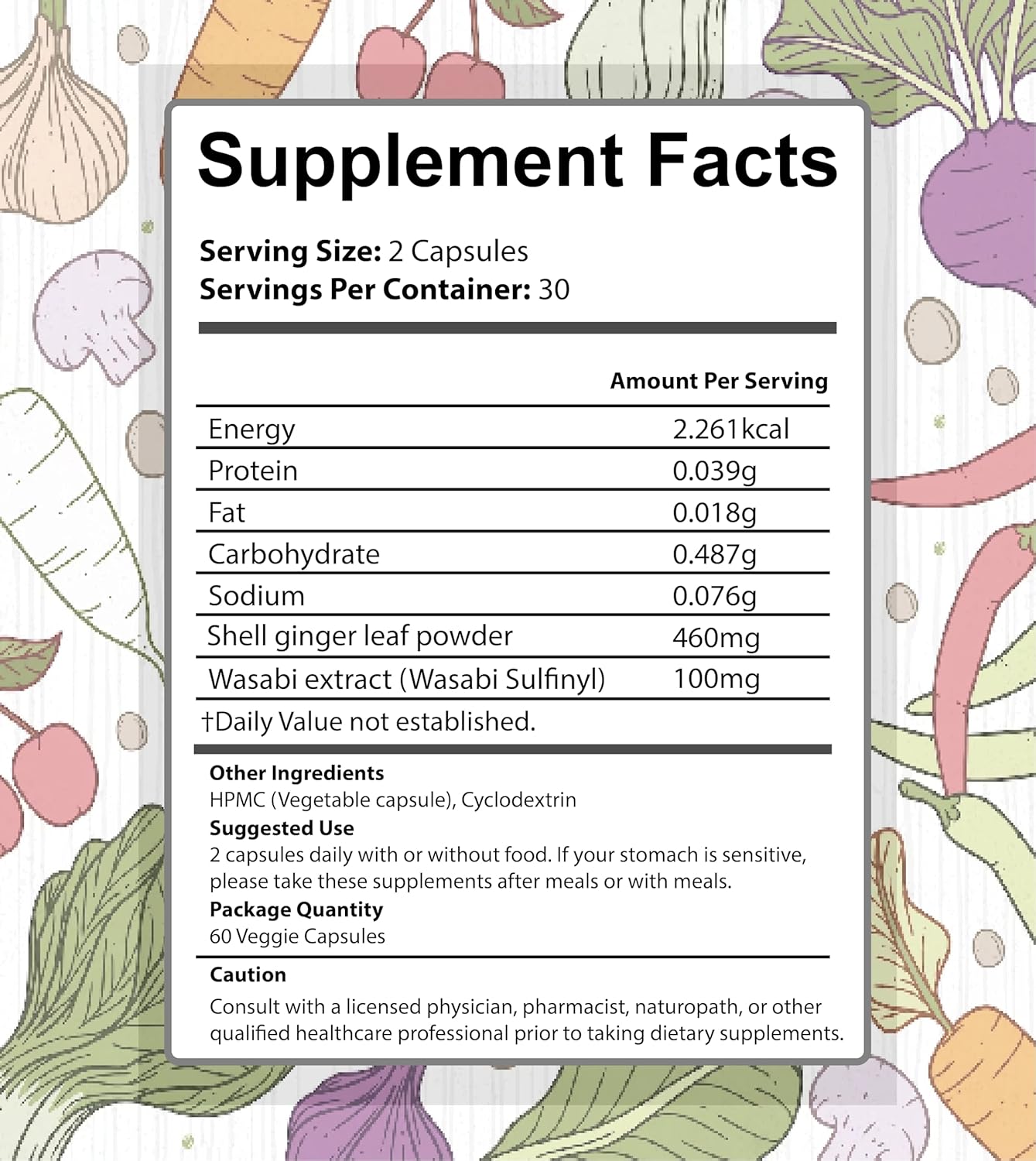 60 Vegetable Capsules of JIPANG Ginger Wasabi Dietary Supplement with Alpinia Zerumbet and Wasabi Sulfinyl